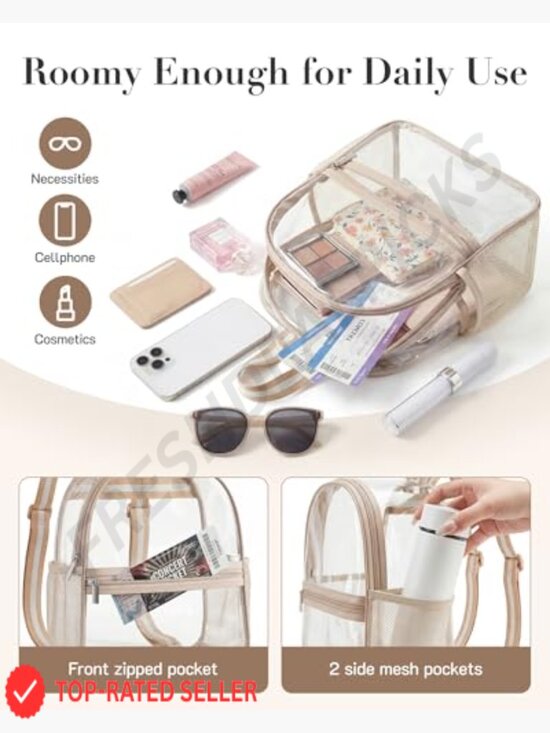 Small Clear Backpack for Stadium Events Anti-theft Mini Bag with Cute Pom-pom